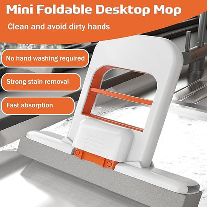 1 Pcs Mini Foldable Desktop Mop – Self‑Squeeze Sponge Mop for Wet & Dry Use – Portable Cleaning Tool for Small Spaces – Kitchen, Bathroom, Glass, Living Room